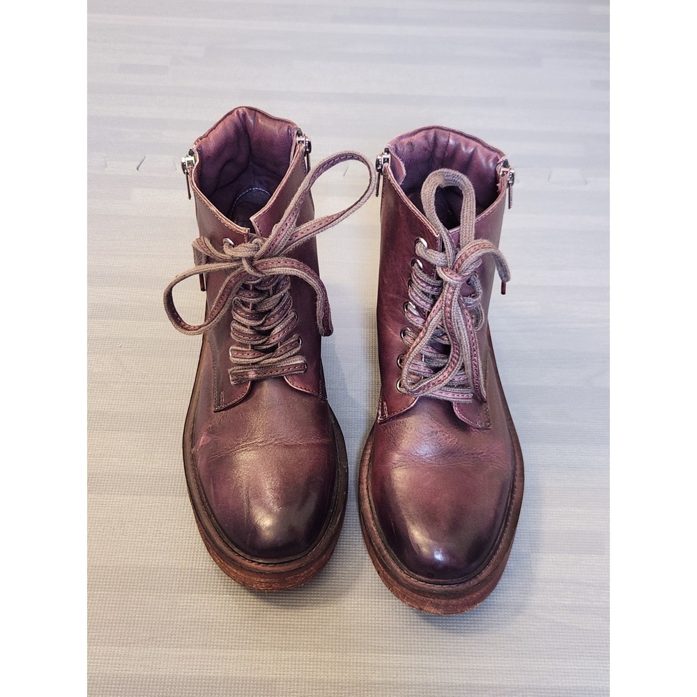 Vintage Foundry Co Burgundy Leather Combat Boots Side Zip Lace Up Womens Size 8